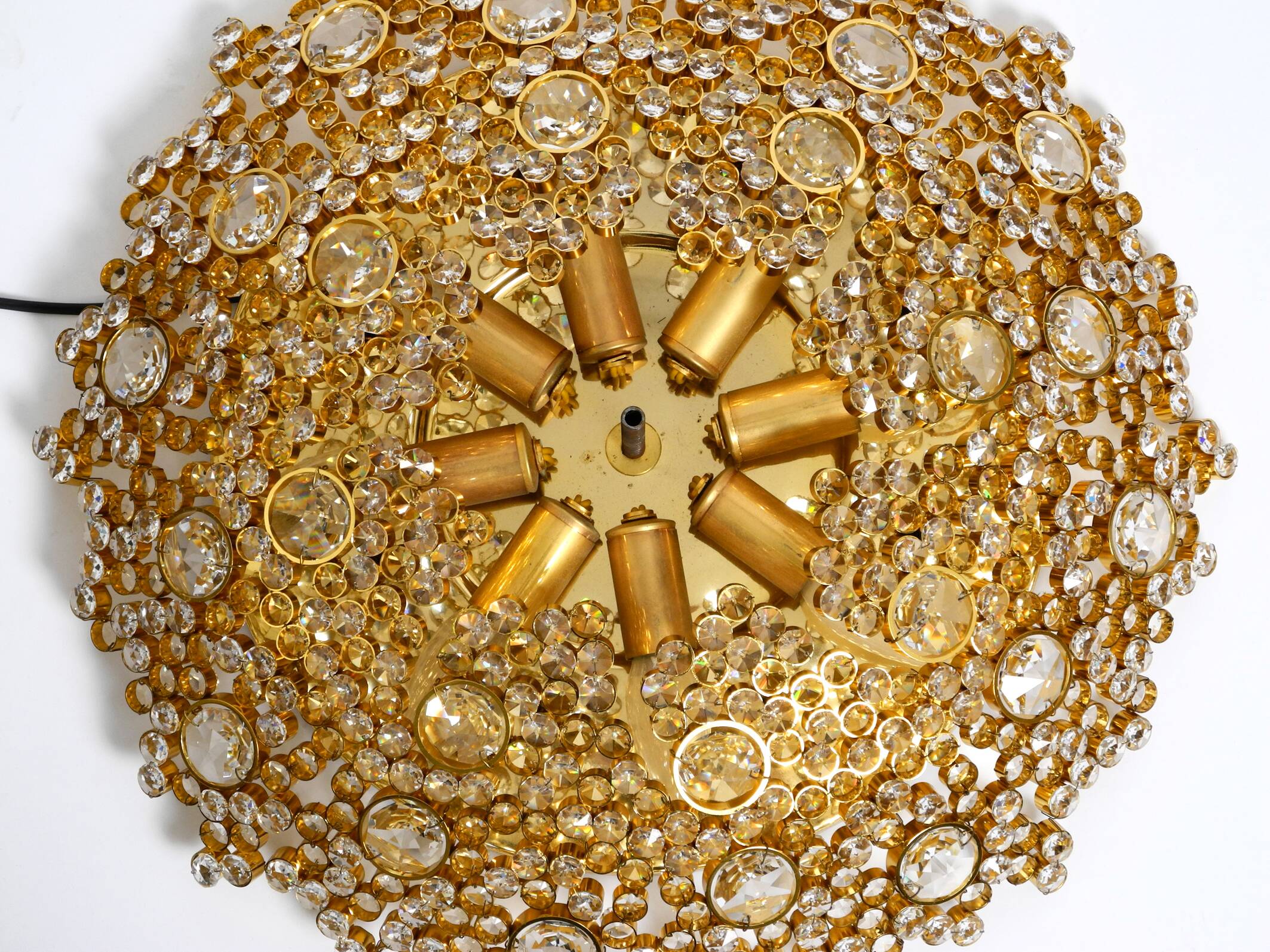 Gorgeous large 1970s Palwa brass ceiling or wall lamp with faceted crystal