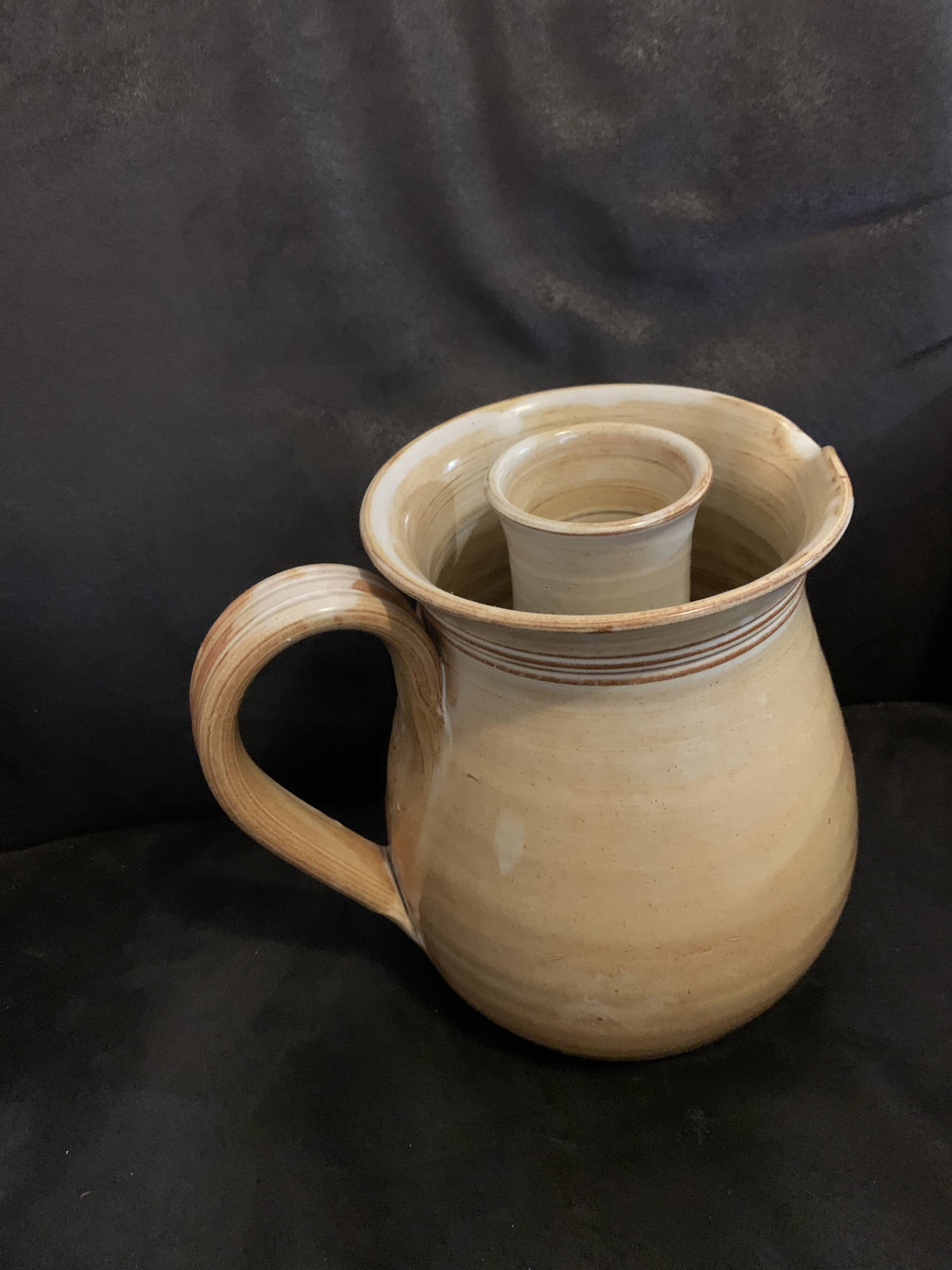 Large Vallauris pitcher 1960 18.5cm with terracotta ice tube grape decoration old vintage pottery