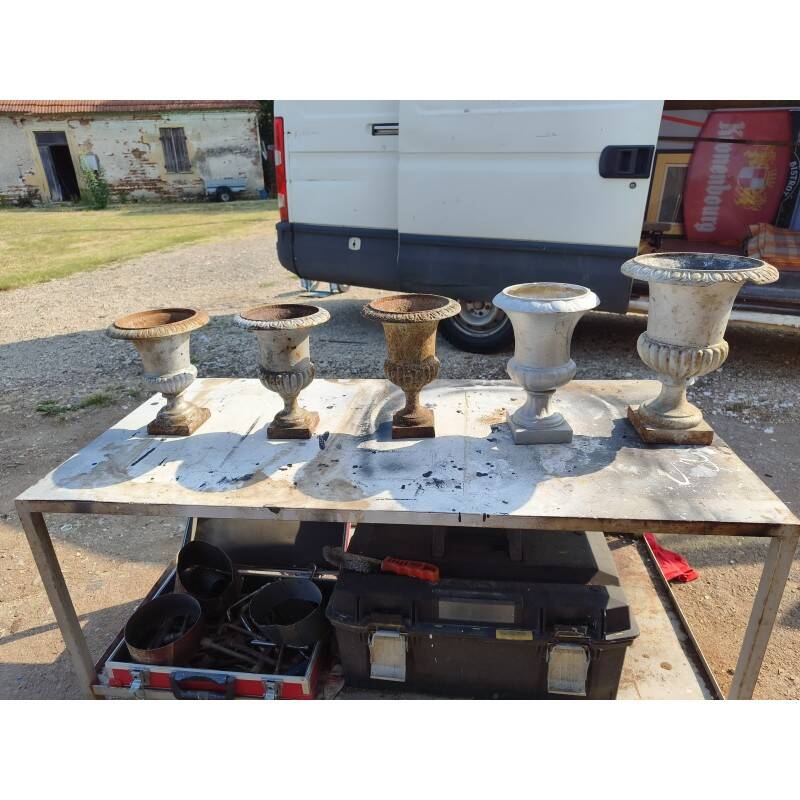 1 lot of 5 Médicis vases in cast iron from 1900, Charleville - Mézières