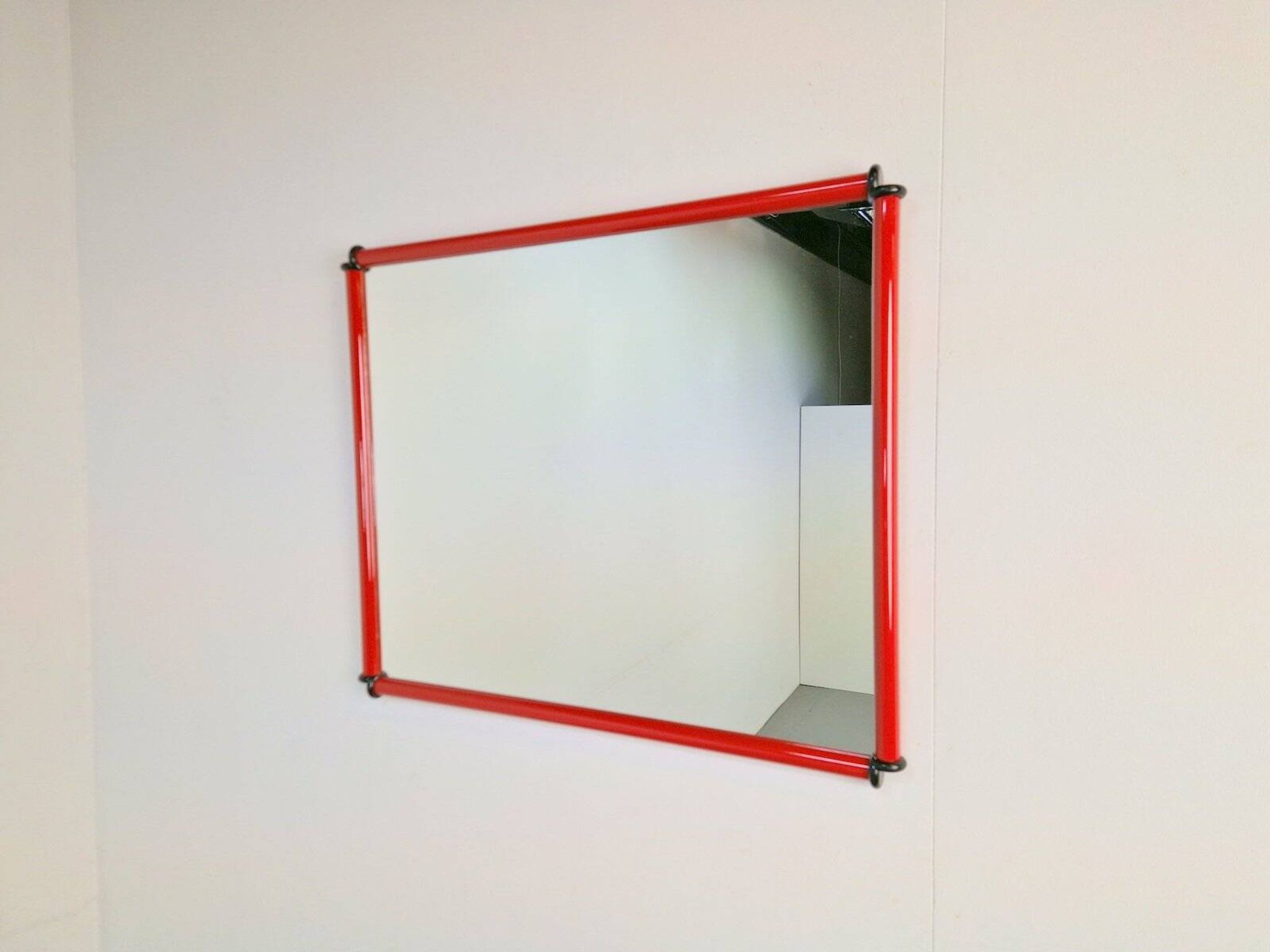 Italian Postmodern Red Frame Mirror, 1980s