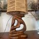 Vintage olive wood carved lamp 59cm