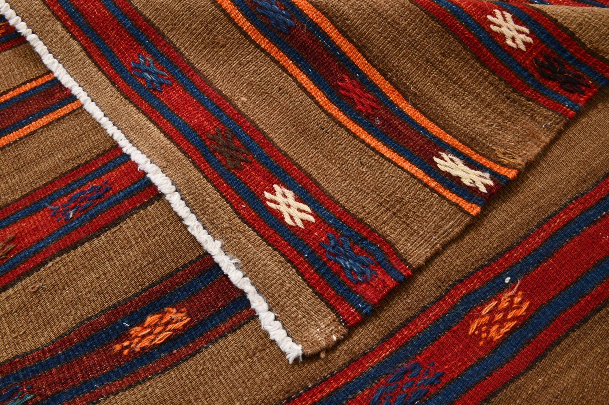 Pinstriped Pattern Red Brown Vintage Kilim Rug, 154x246Cm