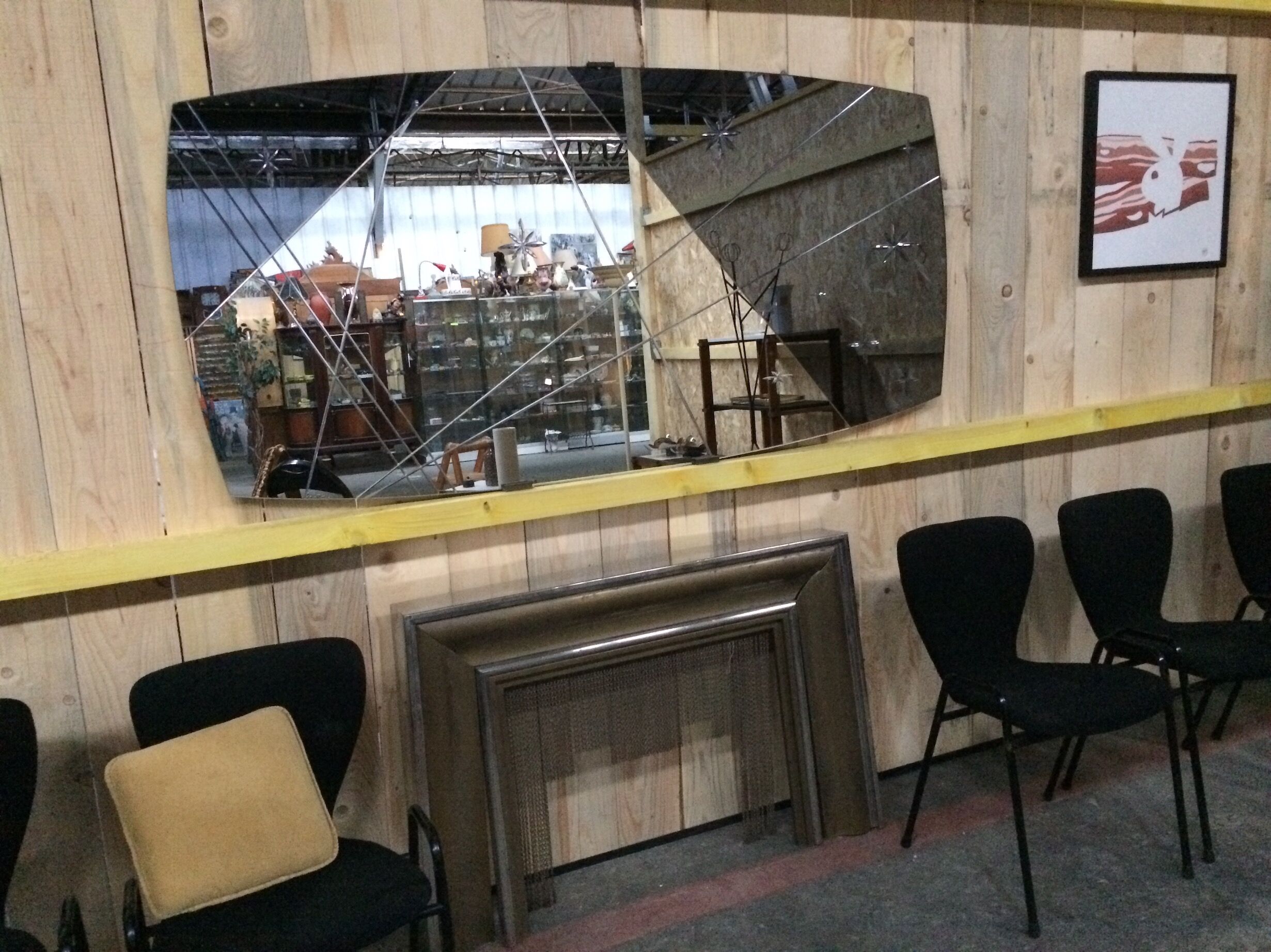 Engraved two-tone panoramic mirror