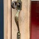 Vintage glass-fronted cabinet, raw wood, 1950s