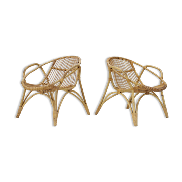 Paire de fauteuils en rotin Alan Fuchs, Tchécoslovaquie, années 1960