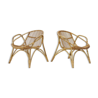 Pair of Alan Fuchs rattan lounge chairs, Czechoslovakia, 1960s