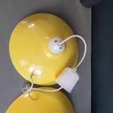 Pair of yellow lacquered metal pendant lights