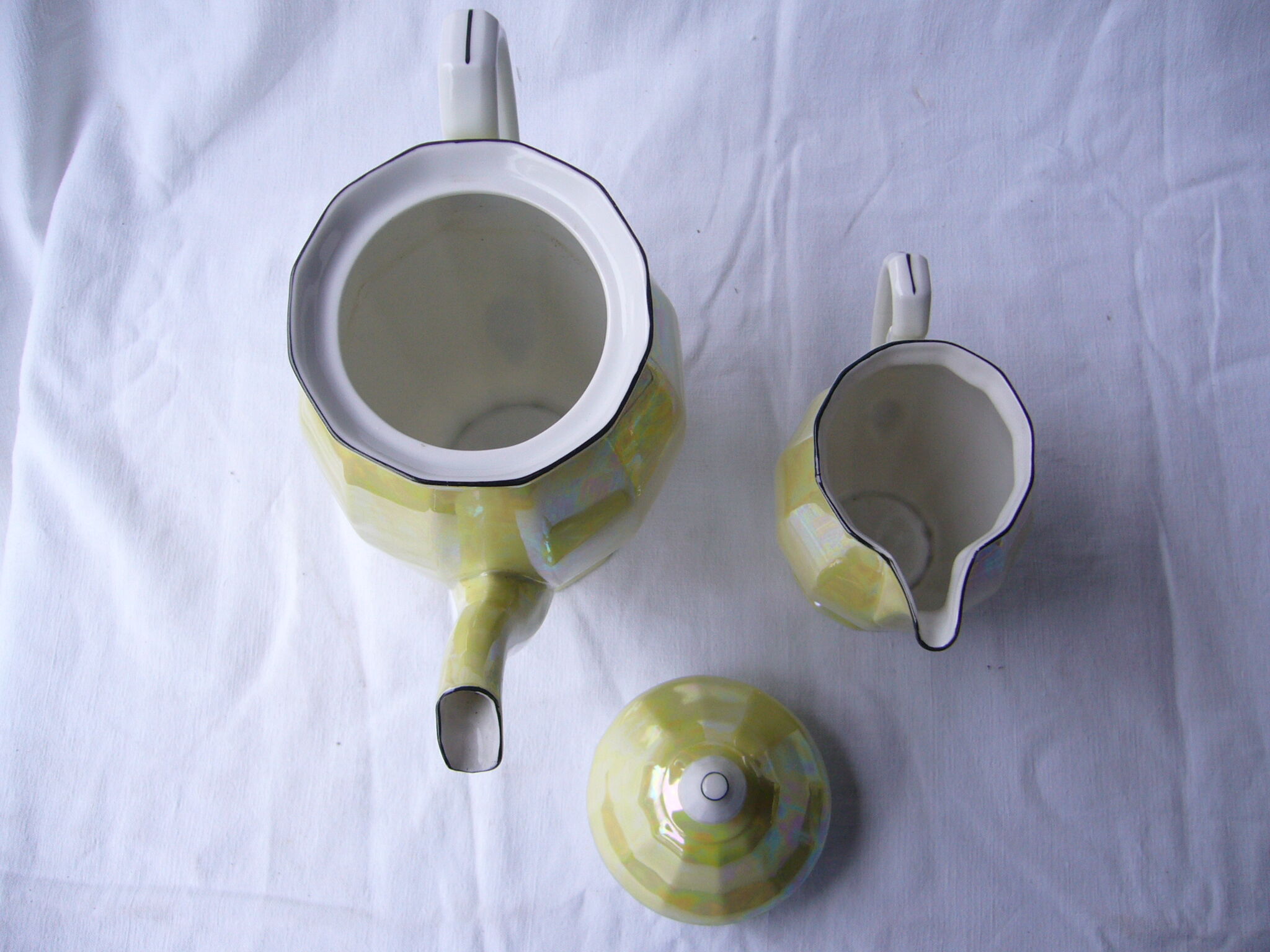 Art Deco style iridescent yellow porcelain coffee service