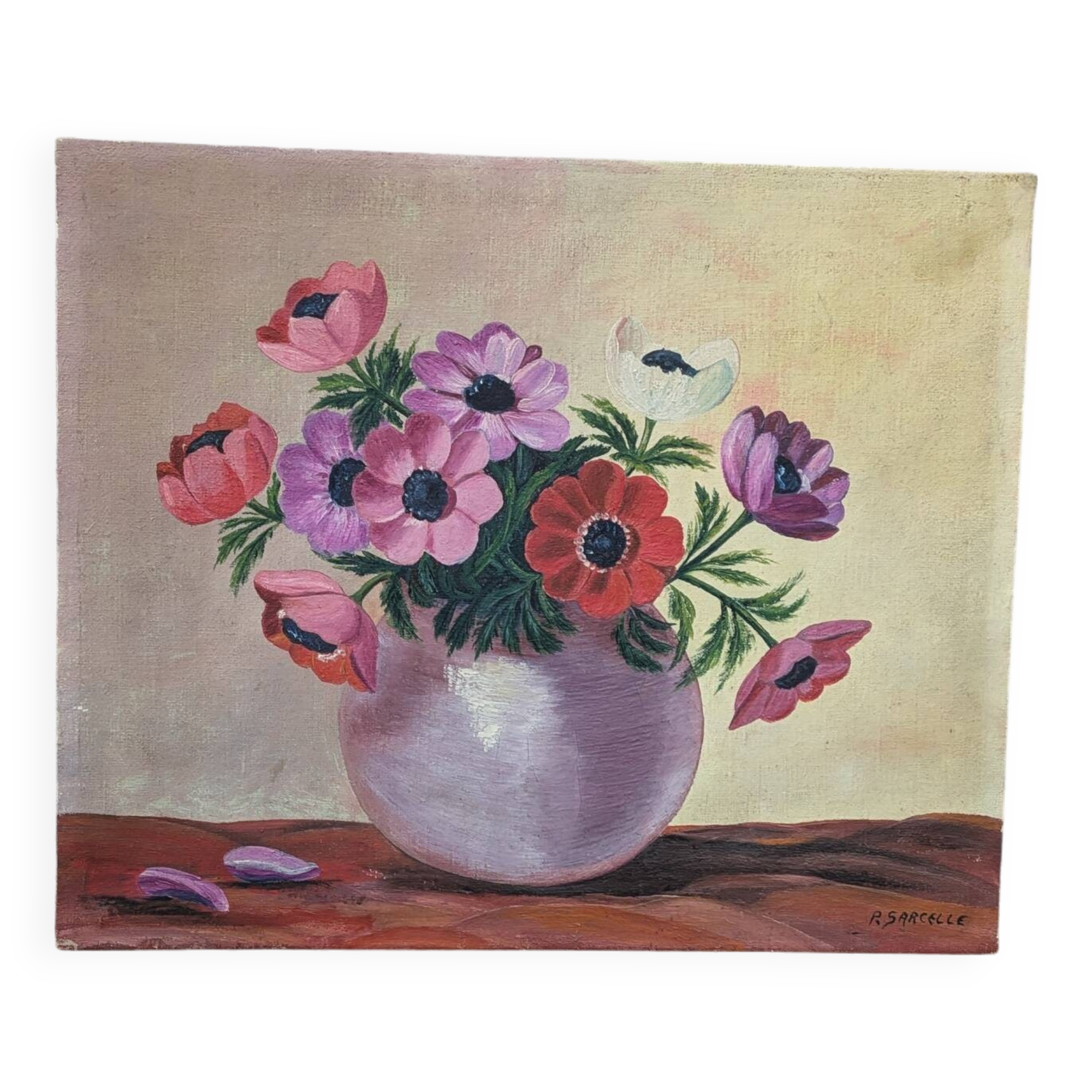 Old painting, anemones