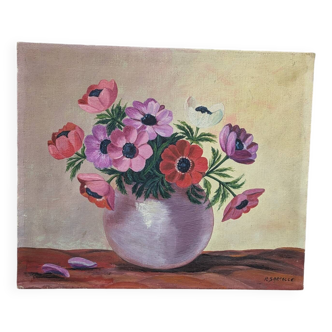 Old painting, anemones