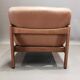 Fauteuil design scandinave teck et cuir 1960