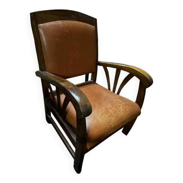 Fauteuil bridge Art Déco à accotoirs éventail - années 1930