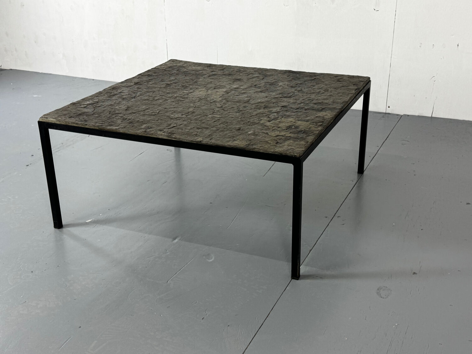 Mid Century minimalistic modernist slate and steel coffee table, 1950s