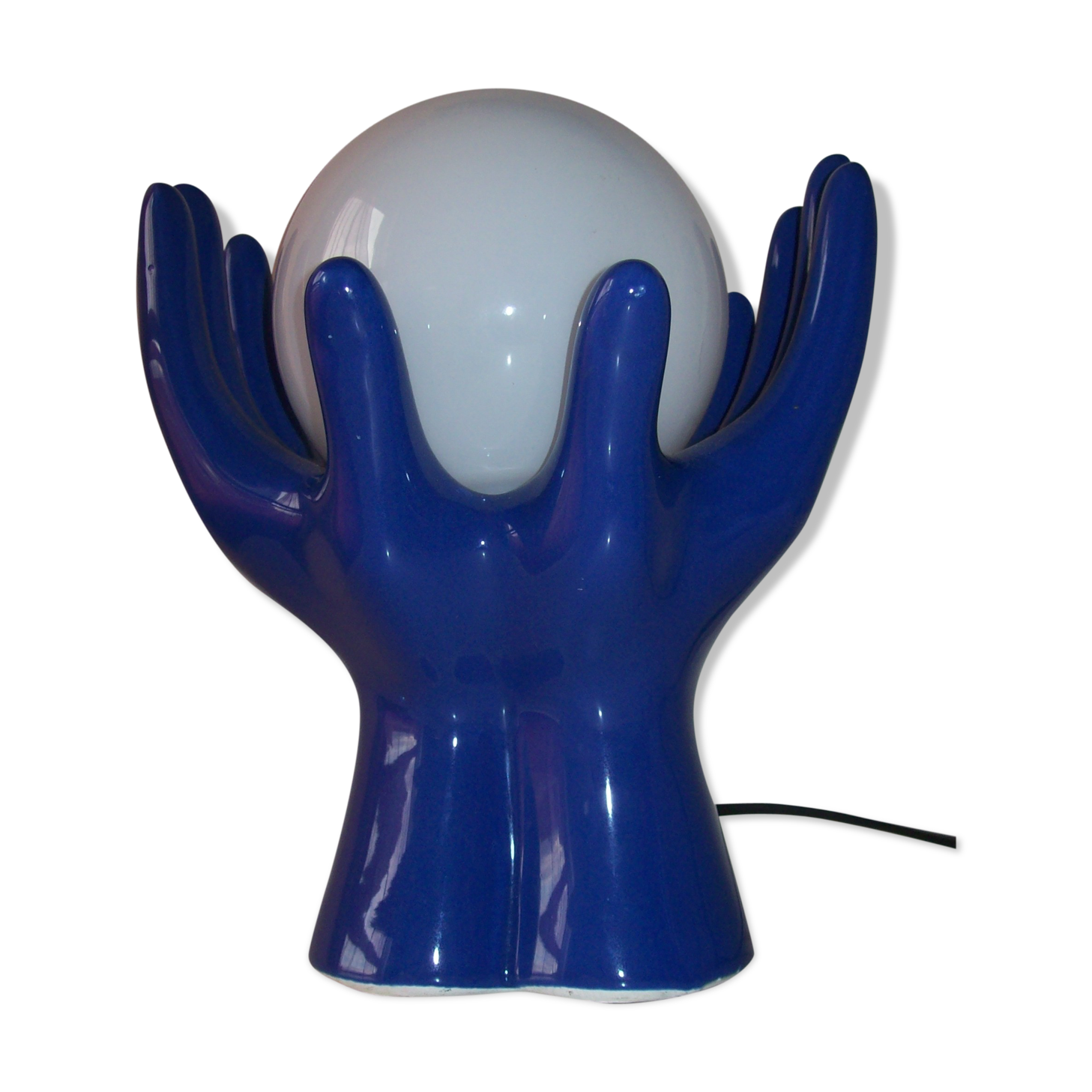 Vintage hand lamp in ceramic and opaline