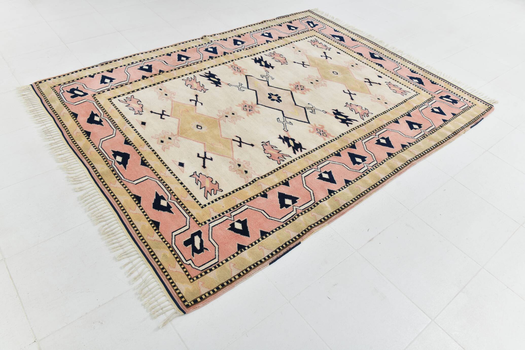 6x8 Pink & Navy Blue Oriental Vintage Rug, 186x247Cm