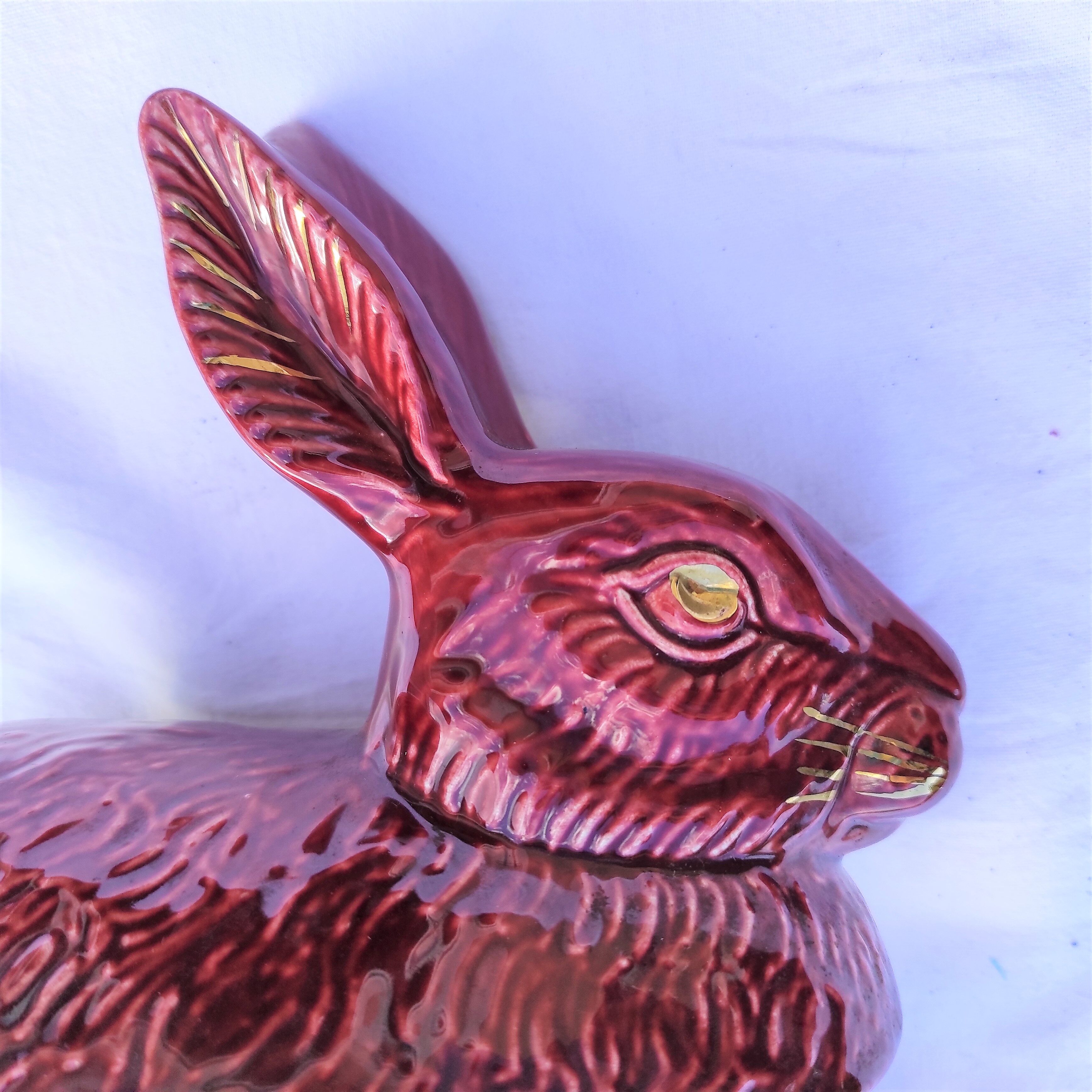 Ceramic terrine model rabbit dark red vintage