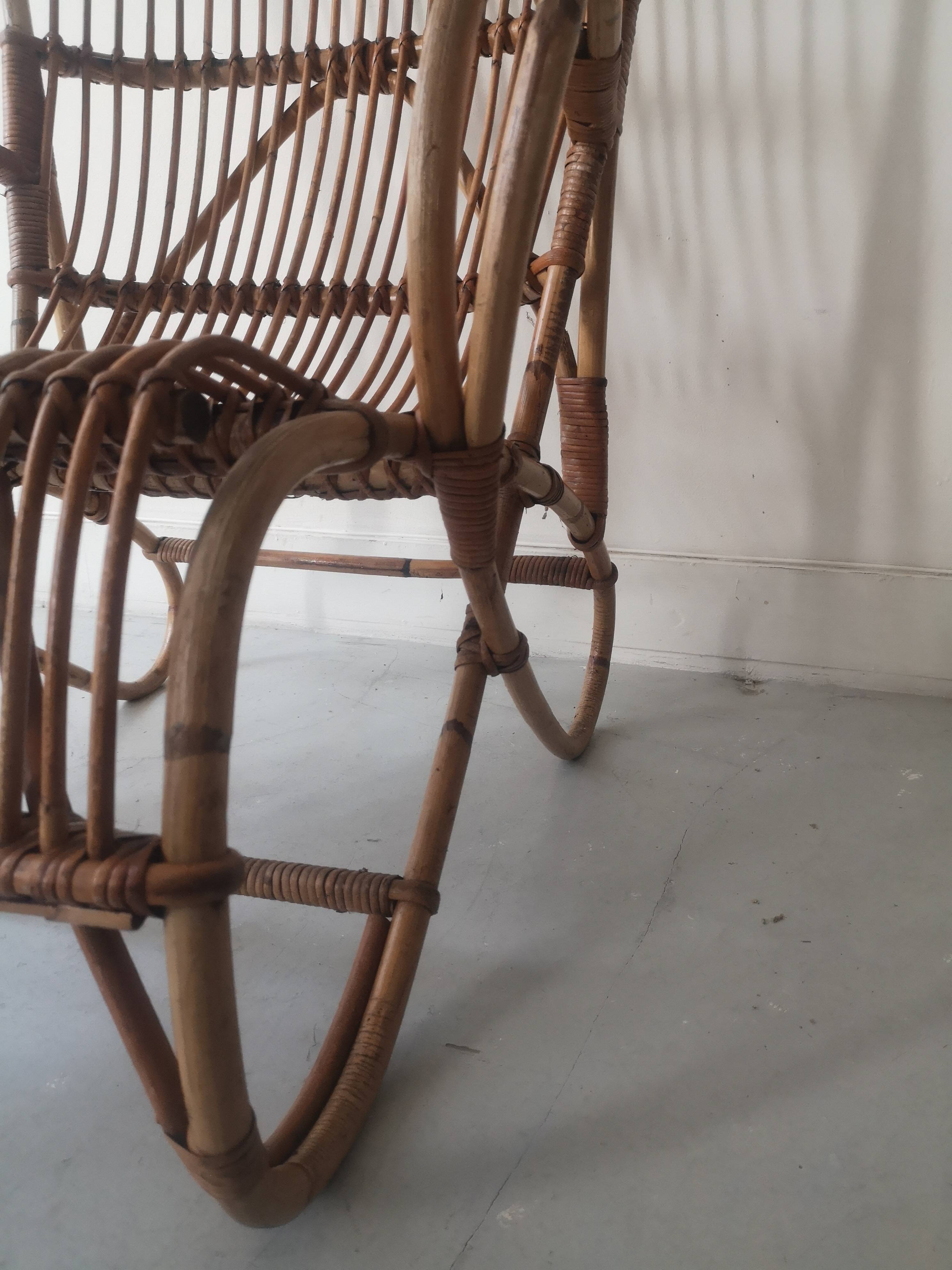 Vintage Dutch rattan armchair with armrest, 1960s