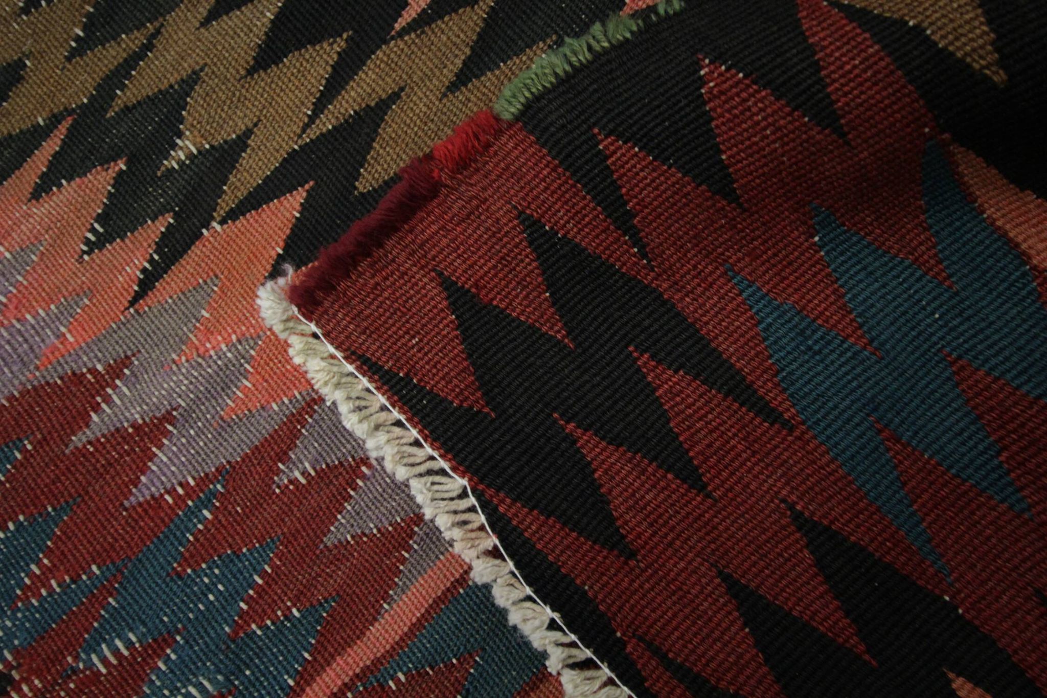 Zig-Zag Kilim Runner Rug, Vintage 1980s Wool Tribal Carpet 298 x 99 cm