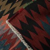 Zig-Zag Kilim Runner Rug, Vintage 1980s Wool Tribal Carpet 298 x 99 cm