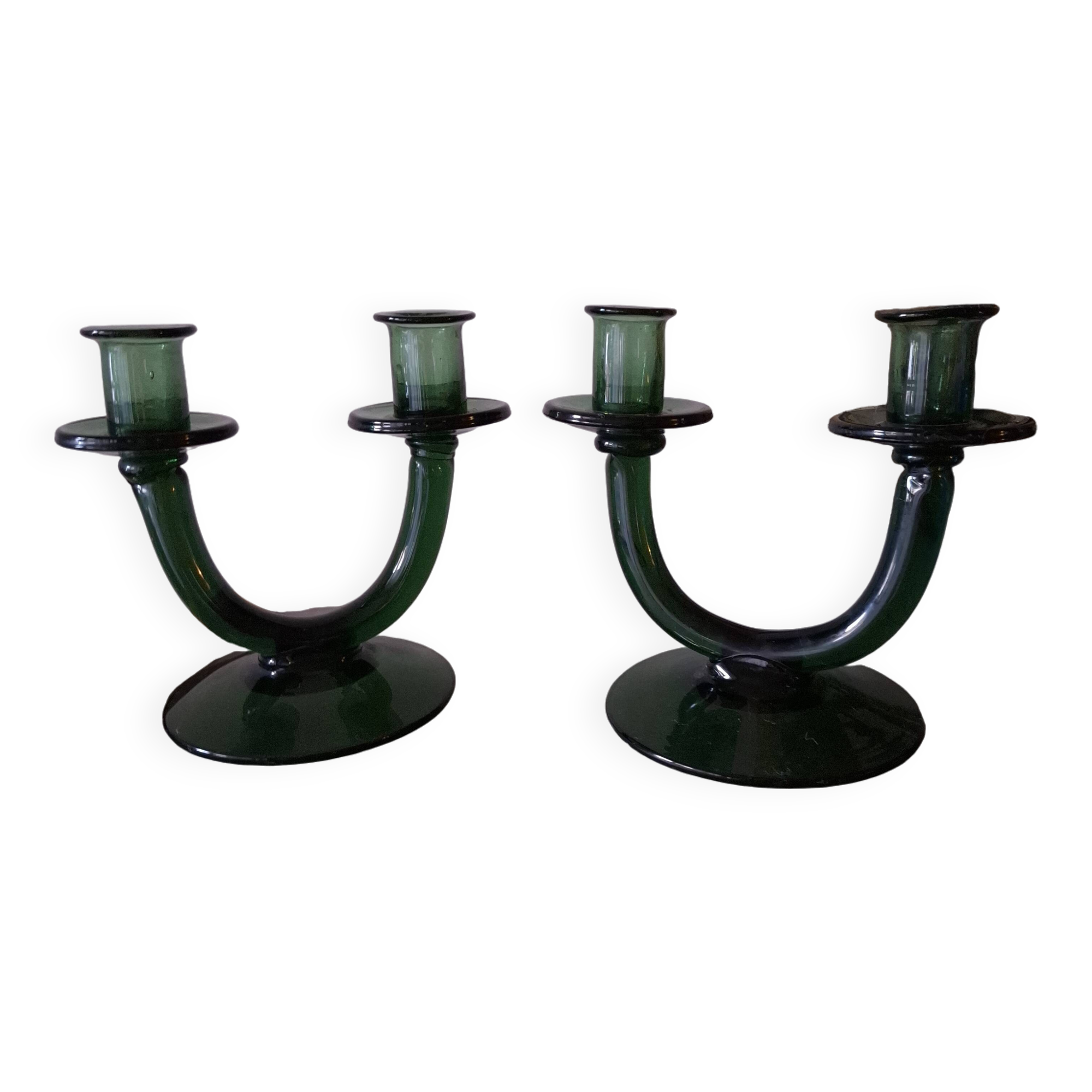 Pair of blown glass candlesticks