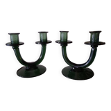 Pair of blown glass candlesticks
