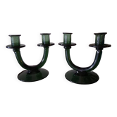 Pair of blown glass candlesticks
