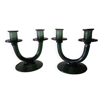 Pair of blown glass candlesticks