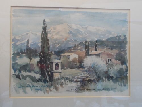 Watercolor Aix en Provence Beaurecueil signed Lasbouygues