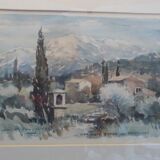Watercolor Aix en Provence Beaurecueil signed Lasbouygues