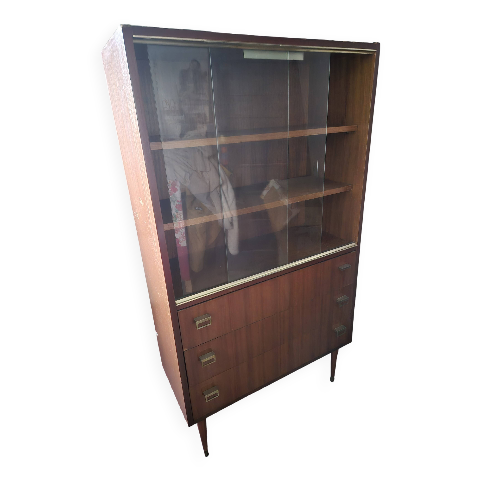 Vintage glass cabinet with 2 glass doors