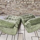Paire de chauffeuse velour vintage 1970"