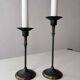 Set of two green bronze Italian candlesticks from the 1980s.