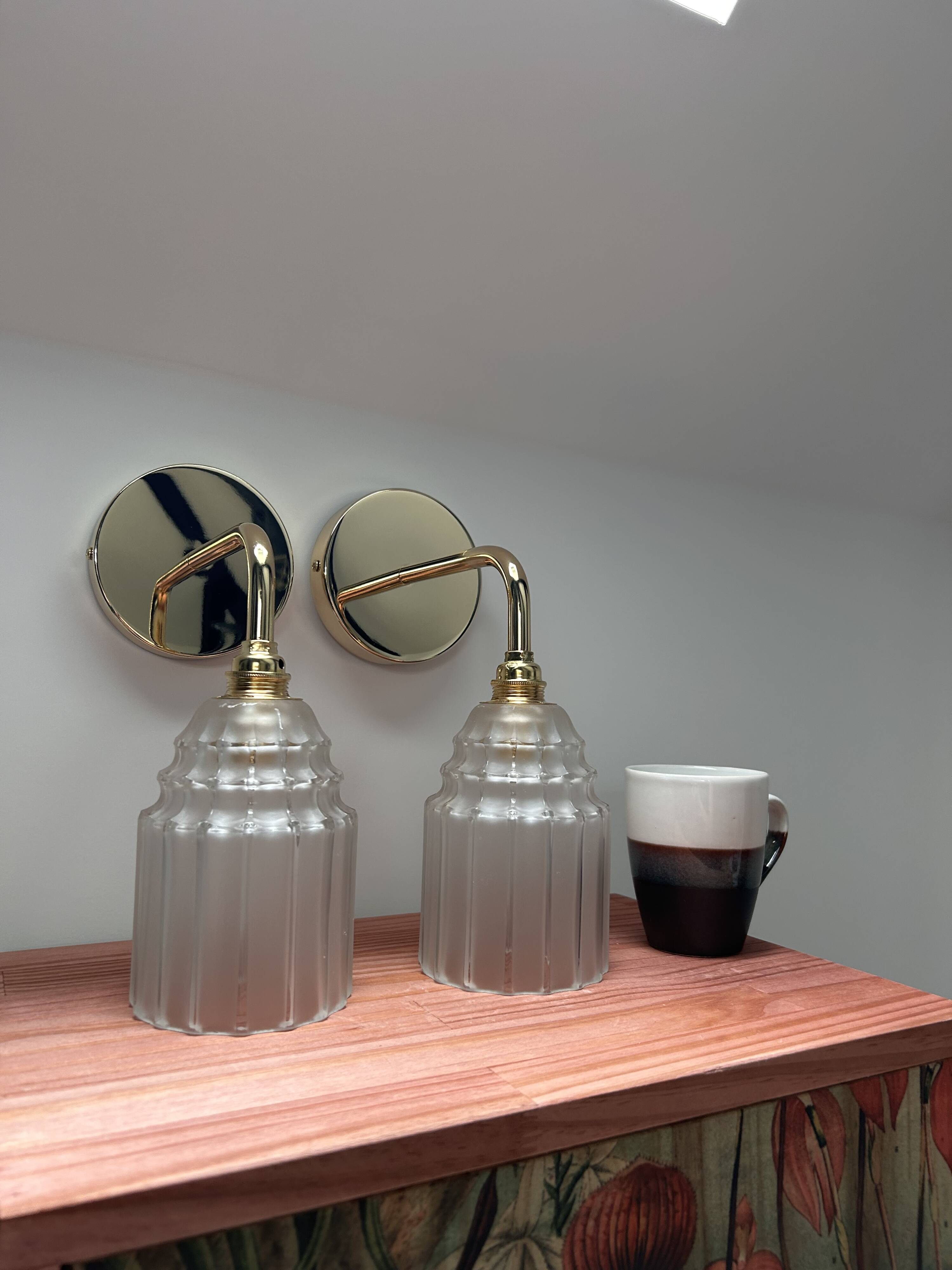 Duo of Art Deco tulip wall lights