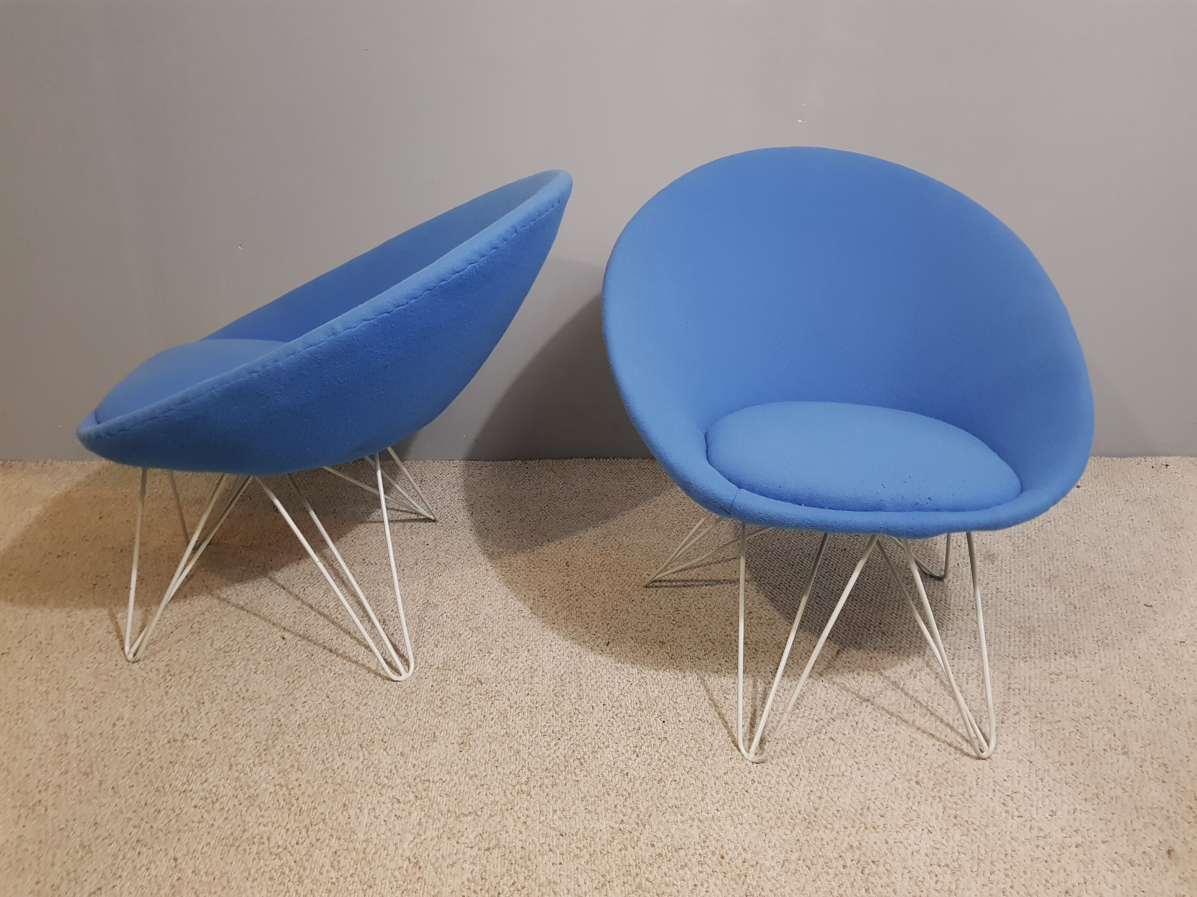 Pair of Italian blue low chairs 1950