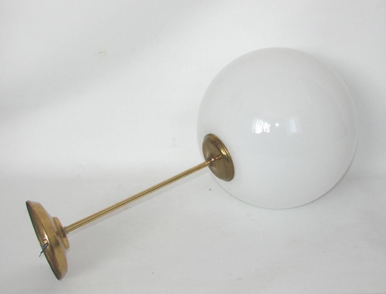 Mid-Century Modern pendant light, 1950s, brass and glass, 25 cm globe