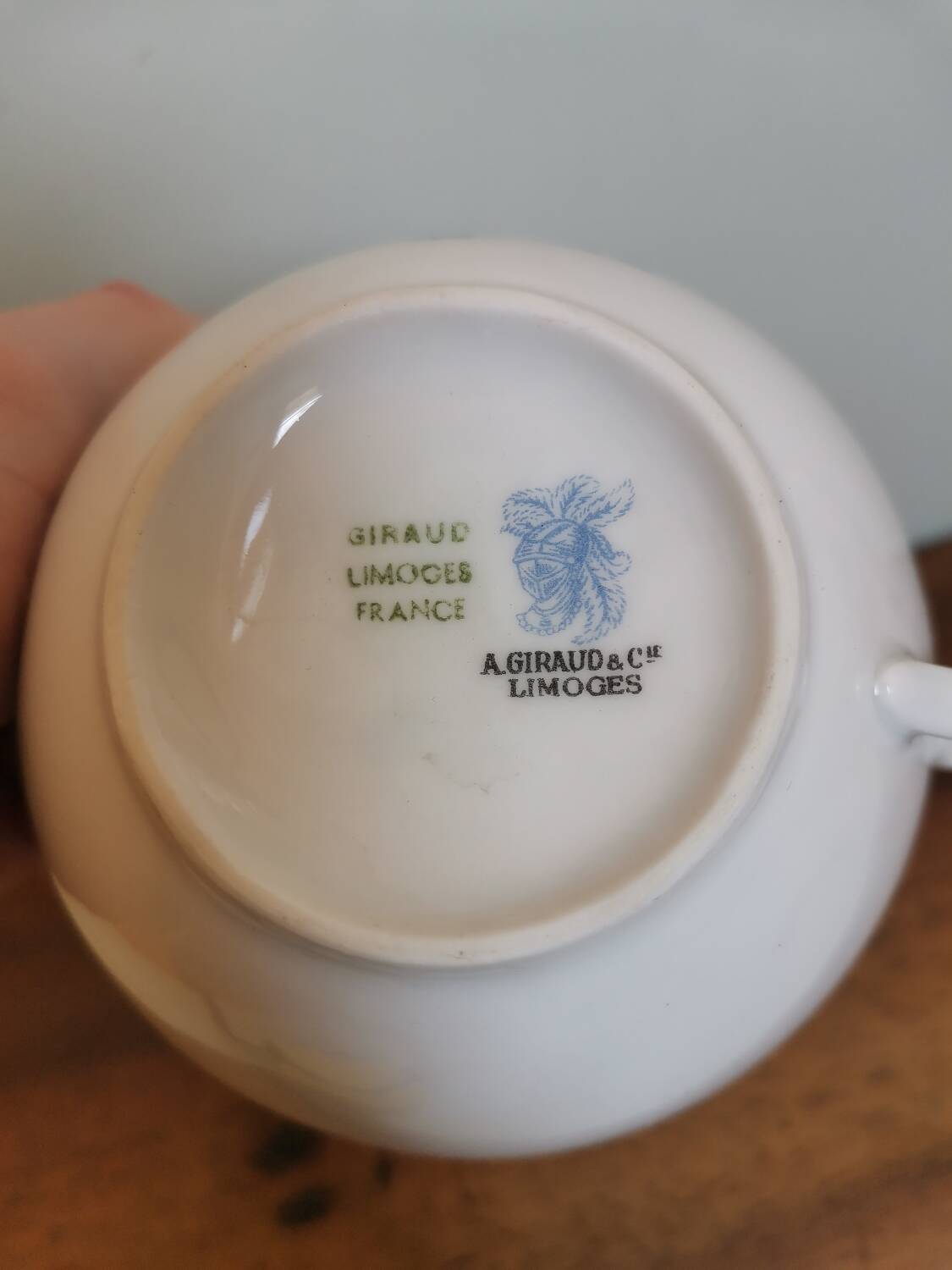 Large vintage Limoges France Giraud porcelain cup with blue flower pattern