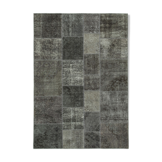 Handmade turkish overdyed 170 cm x 245 cm grey patchwork carpet