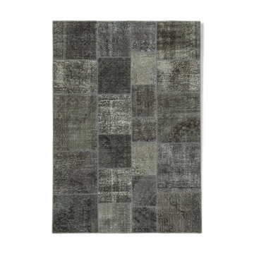 Handmade turkish overdyed 170 cm x 245 cm grey patchwork carpet