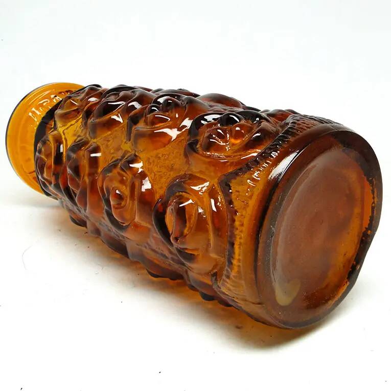 Vase Art Déco en roses, verre pressé orange, Huta Laura, Pologne, années 1970