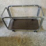 Trolley, hifi table. Smoked silver metal glass 60's