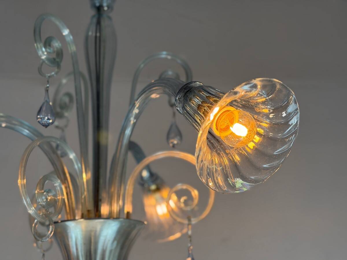 Venetian lustre in grey-blue Murano glass, circa 1930.