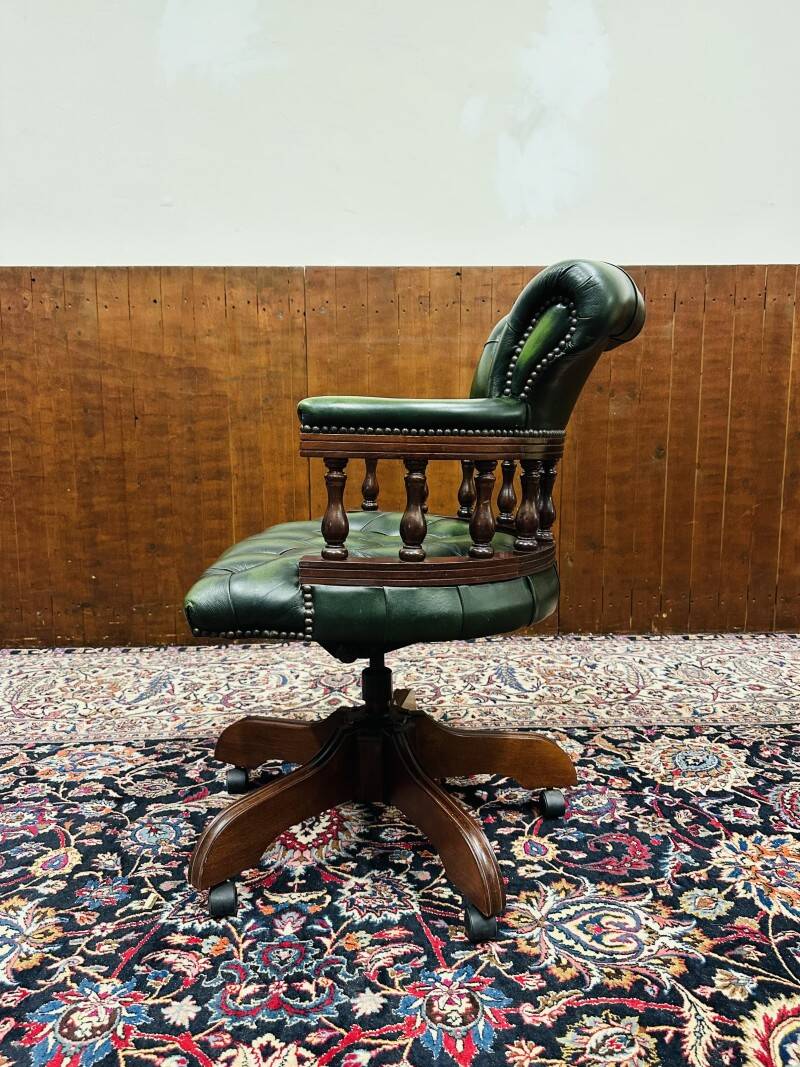 Classic English Green Chesterfield Captain Chair