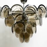 Large original 1960s large chrome metal and glass disc ceiling chandelier