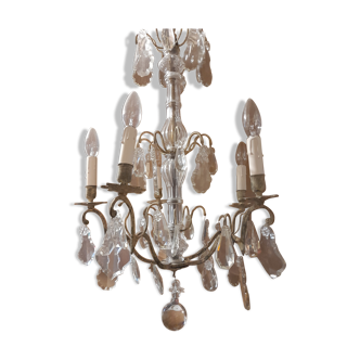 Crystal stamped chandelier. Old suspension with 5 arms of light.