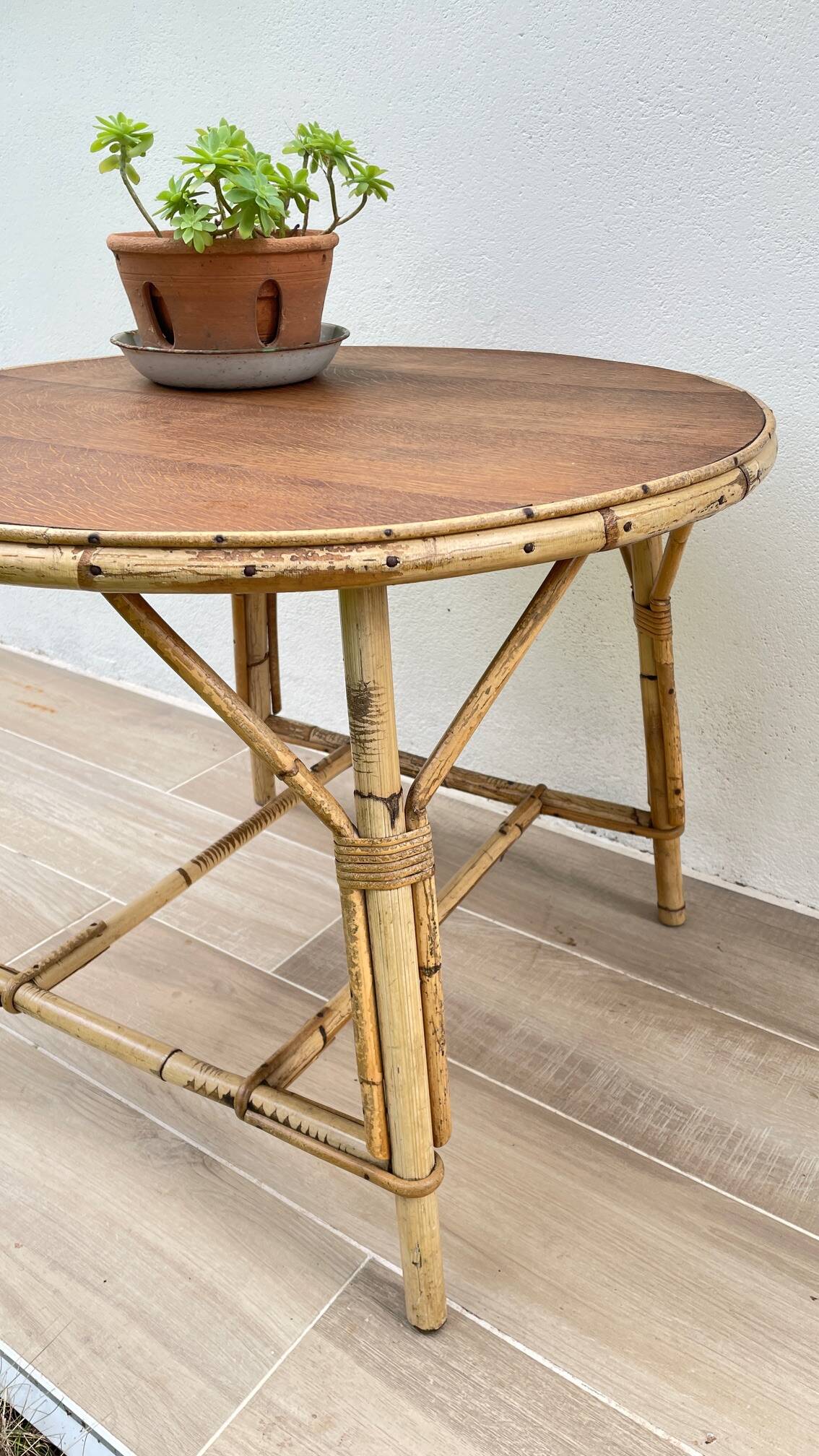 VINTAGE Low Table in Oak and Rattan