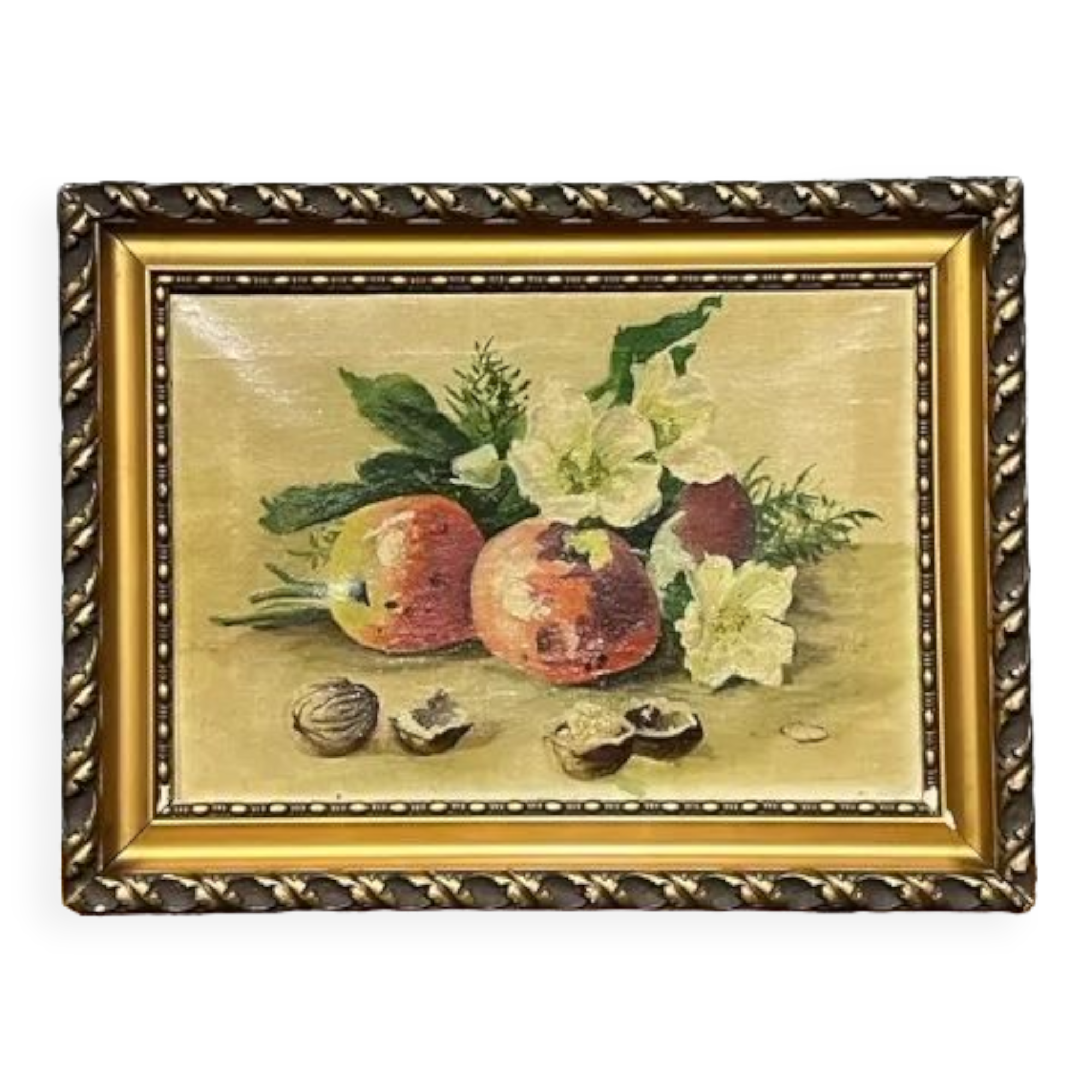 Still life with fruits and flowers.