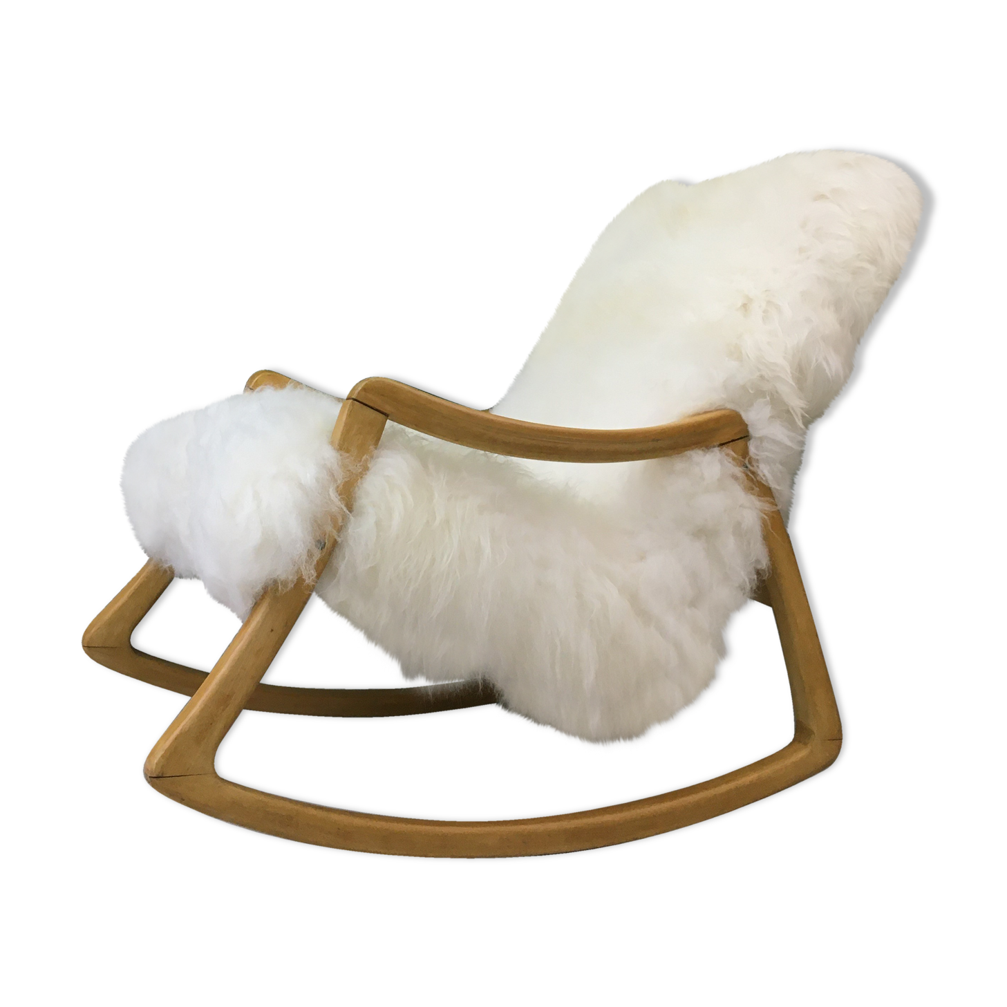 Vintage Sheepskin Fluffy Rocking Chair by Ton