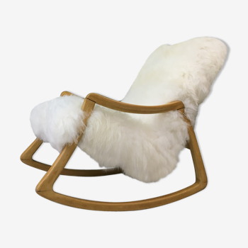 Vintage Sheepskin Fluffy Rocking Chair by Ton