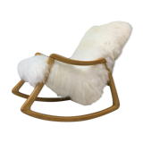 Vintage Sheepskin Fluffy Rocking Chair by Ton