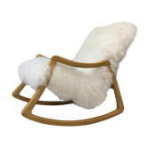 Vintage Sheepskin Fluffy Rocking Chair by Ton
